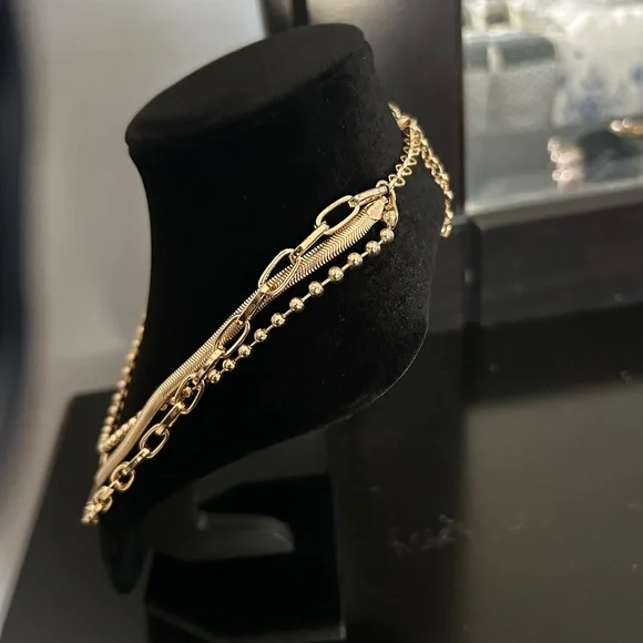 White House Black Market Gold Layered Necklace Trio - Picture 4 of 5